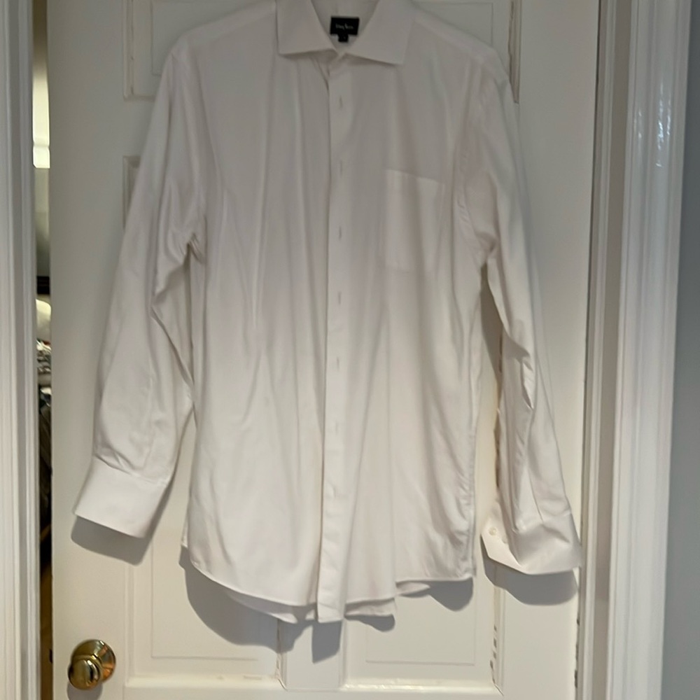 Men’s Neiman Marcus white dress shirt. white on white pattern, Size 16. 34/35.